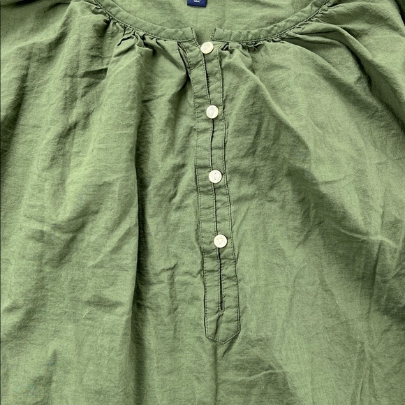 Olive Green Cotton Peasant Blouse Boho Cottagecore Top Women’s Large Minimalist - Picture 2 of 12